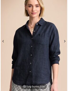 NWT J. Jill Love Linen Navy Button  Shirt L Lightweight Coastal Modest Office